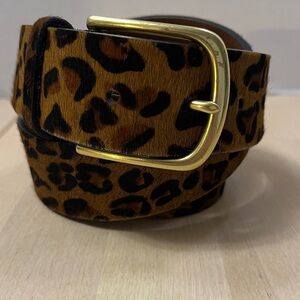 J. Crew Faux Fur Leopard Print Leather Belt w/ Gold Tone Buckle Women’s Medium